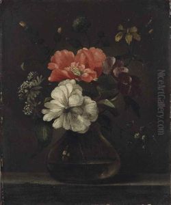 Flowers In A Glass Vase On A Stone Ledge by Frans Ykens