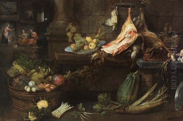 A Kitchen Still Life Featuring The Scene Of Christ In The House Of Martha And Mary - view 1