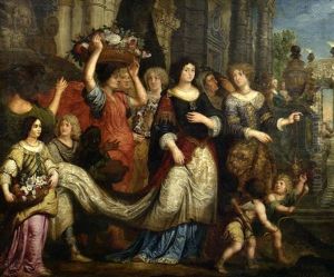 Eine Festlich Geschmuckte Junge Braut (?) Wird Von Hofdamen Und Amouretten Geleitet by Jan Pieter Ykens