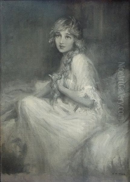 Woman With Long Braid Seated In Bed - view 1