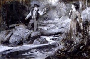 Man Scolding Woman Across Stream