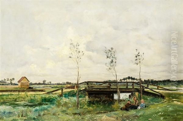 Weite Fluslandschaft Mit Holzbrucke - view 1