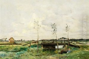 Weite Fluslandschaft Mit Holzbrucke by Edmond Charles Joseph Yon