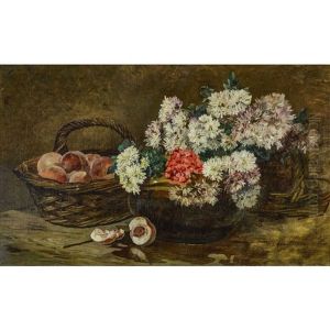 Stillleben Mit Pfirsichen Und Blumen Stillleben Mit Pfirsichen Und Blumen