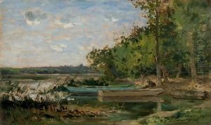 Bewaldete Teichlandschaft Mit Zwei Ruderbooten by Edmond Charles Joseph Yon