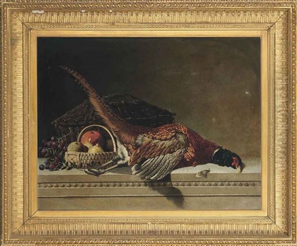 Pheasant, Grapes, Apple And Lemon On A Stone Ledge - view 1
