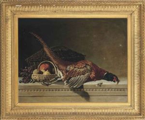 Pheasant, Grapes, Apple And Lemon On A Stone Ledge by Eliot Thomas Yorke