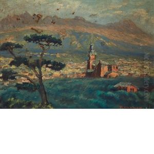 View To A Town With Mountains In The Distance by Tetsugoro Yorozu