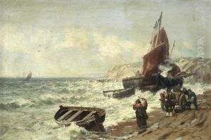 Pittenweem Harbour, Fifeshire; Fisherfolk On The Shore, A Pair
