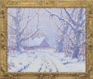 Homestead In Winter Landscape by Charles Jac Young