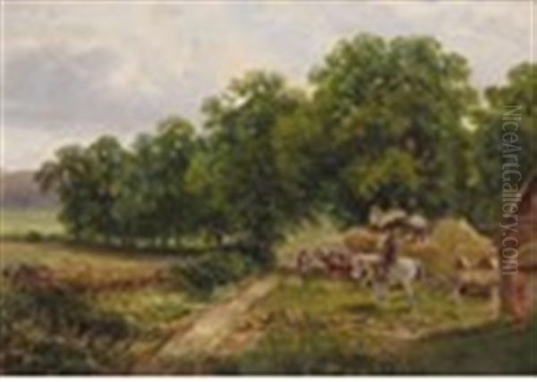 Pastoral Scene With Farm Hands Unloading Hay In A Farmyard - view 1
