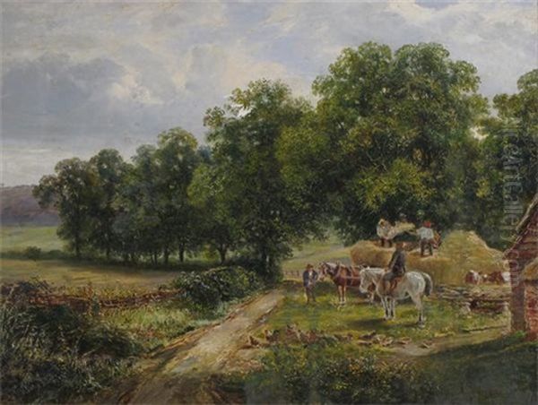 Pastoral Scene With Rustics Unloading Hay - view 1