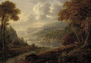 Figures Resting Beneath A Tree In A Rocky Wooded River Landscape