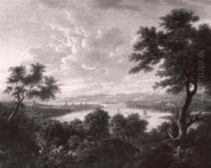 River Landscape With A View Of A Continental City, Possibly Zurich