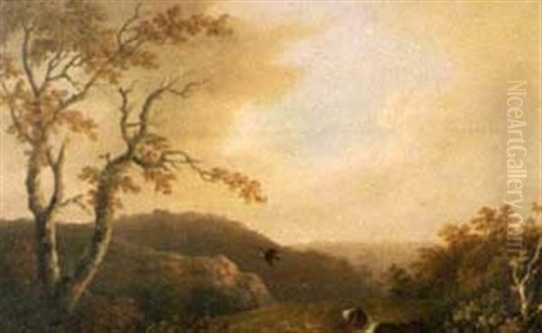 Spaniel And A Woodcock In A Landscape - view 1