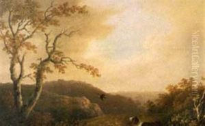 Spaniel And A Woodcock In A Landscape