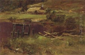 Thatched Cottages By River's Edge by William Young