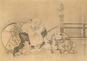 Yu Zhiding: Ink On Silk 'figures' Painting