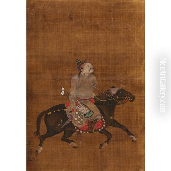 A Chinese Painting Of Man On Horse - view 1