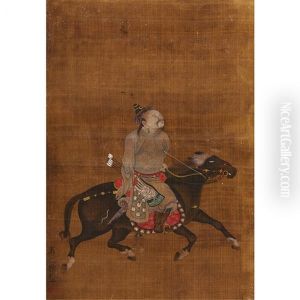 A Chinese Painting Of Man On Horse A Chinese Painting Of Man On Horse