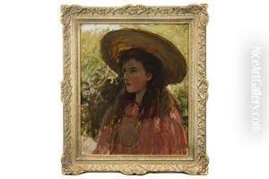 A Young Girl In Wide-brim Hat by William James Yule