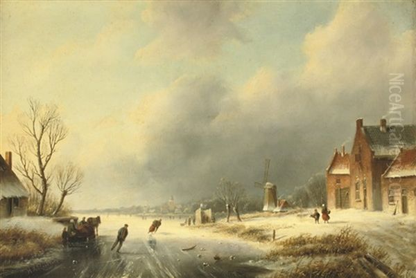 A Frozen Waterway With Skaters - view 1