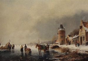 A Winter Landscape With Skaters On The Ice by Hester Adriana Cornelia Zaalberg