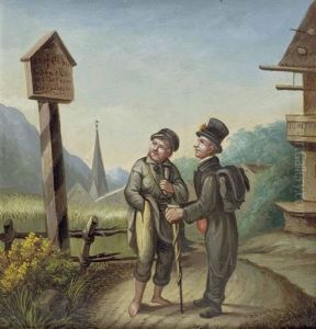 Zwei Wanderer Am Marterl