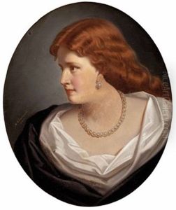 Damenbildnis Mit Rotem Haar Und Perlenschmuck by Marcel Johann von Zadorecki
