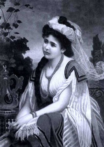 Portrait Of An Austrian Beauty Seated On A Balcony - view 1