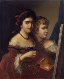 Zwei Kleine Madchen Beim Malen by Marcel Johann von Zadorecki