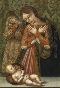 Maria Und Ein Engel In Anbetung Des Kindes