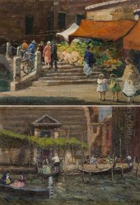 Gondolel; Mercato Dei Fiori A Venezia (2 Works) by Erma Zago