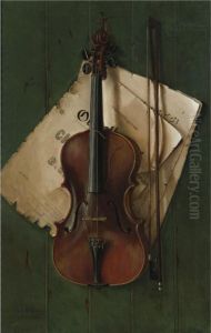 Still Life With Violin, Bow And Sheet Music by Nicholas Alden Brooks
