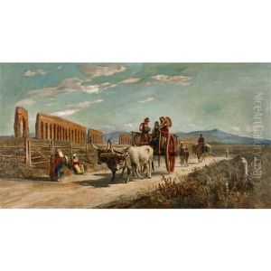 Die Aqua Claudia Mit Ochsenfuhrwerk Und Musikanten