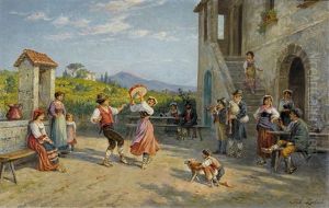 Bauerntanz Mit Musikanten In Romischer Campagna by Johann Zahnd