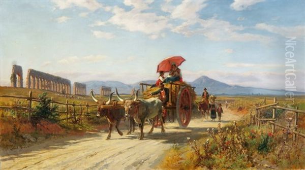 Landleute Auf Einem Ochsenfuhrwerk In Der Romischen Campagna - view 1