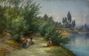 Romische Bauerinnen Mit Kindern An Einem Seeuferweg Romische Bauerinnen Mit Kindern An Einem Seeuferweg