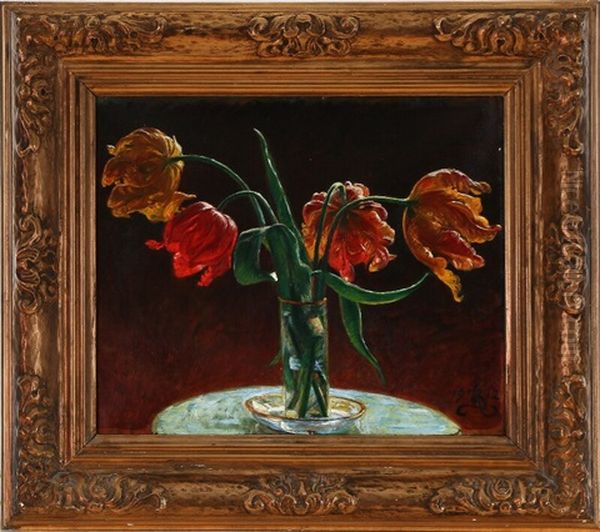 A Glass With Four Tulips - view 1
