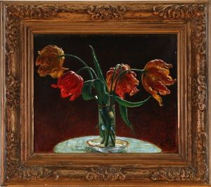A Glass With Four Tulips by P.H. Kristian Zahrtmann
