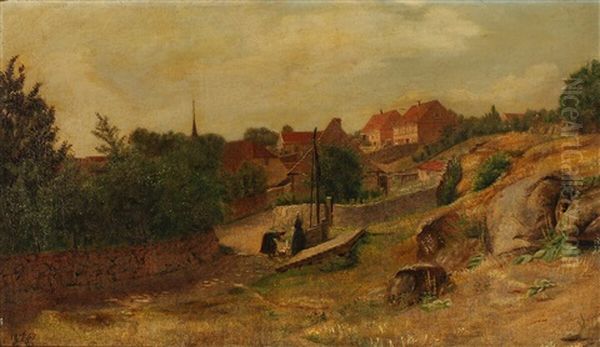 Two Women Fetching Water In Svaneke, Denmark - view 1