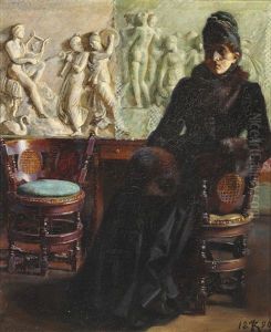 Interior With A Sitting Lady Dressed In Black by P.H. Kristian Zahrtmann