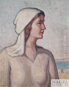 Frauenbildnis Vor Griechischer Kustenlandschaft by Emmanuel Zairis