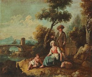 A River Landscape With Shepherds by Giuseppe Zais