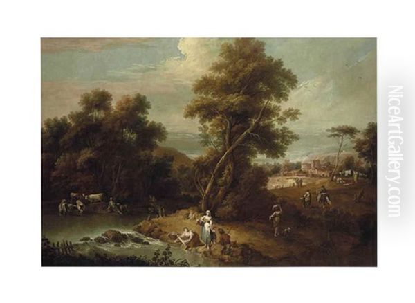 Paysage Champetre Avec Lavandieres - view 1