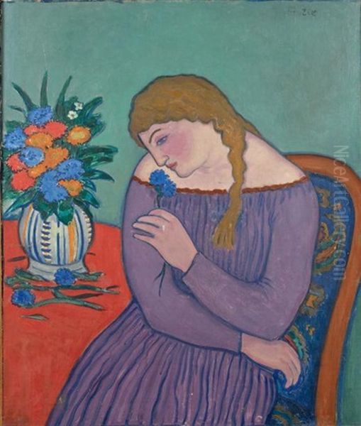 Jeune Fille Assise Devant Un Bouquet - view 1