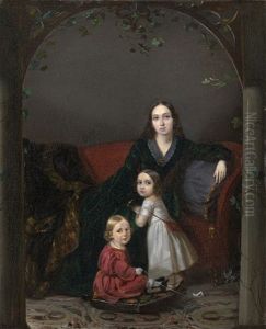 Portrait Of Anna Grigorievna Ermolova With Her Children by Petr Zakharovich Zakharov-Chechenets