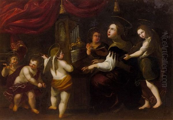 Saint Cecilia Surrounded By Angels Playing Music - view 1
