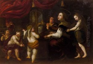 Saint Cecilia Surrounded By Angels Playing Music by Domenico Zampieri (Il Domenichino)