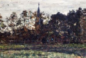 Dorpsgezicht Met Kerk Tussen Bomen, Mogelijk Te Gorssel Dorpsgezicht Met Kerk Tussen Bomen, Mogelijk Te Gorssel